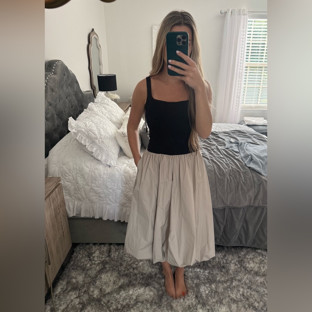 Abercrombie & Fitch Black and Cream Two-Tone Midi Dress